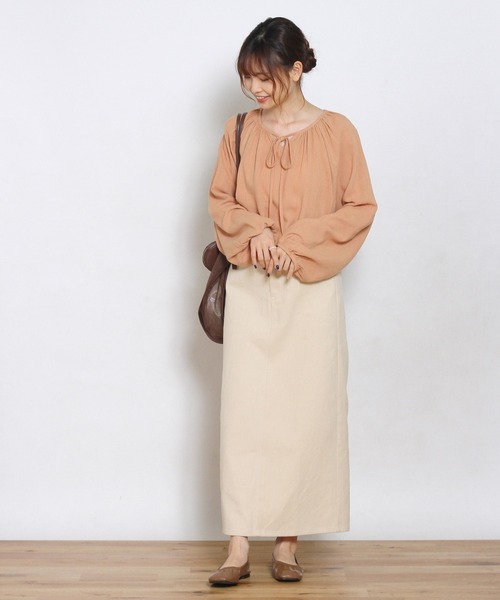 Crisp yours(クリスプユアーズ)の「リボンスモックブラウス(シャツ/ブラウス・レディース・ブラック/サーモンピンク・FREE)」の3枚目の写真