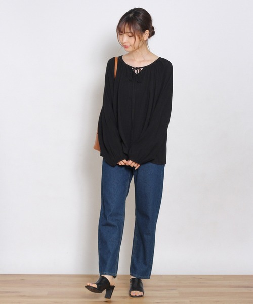 Crisp yours(クリスプユアーズ)の「リボンスモックブラウス(シャツ/ブラウス・レディース・ブラック/サーモンピンク・FREE)」の13枚目の写真