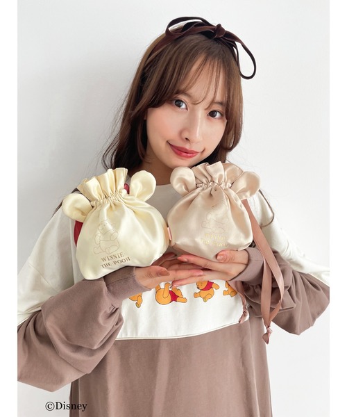 Honey Salon（ハニーサロン）の「Winnie the Pooh/巾着ポーチ（ポーチ・レディース・ベージュ/ライトイエロー・FREE）」の3枚目の写真