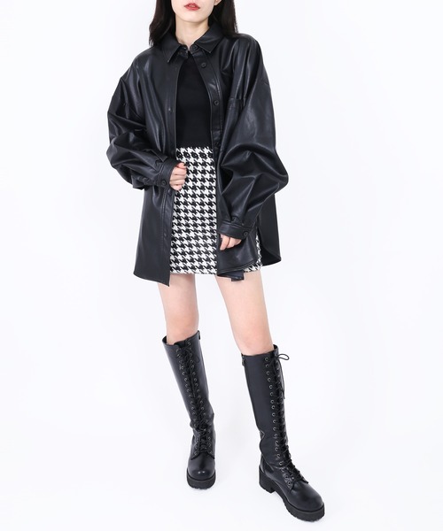 WC（ダブル シー）の「フェイクレザーシャツ（ブルゾン・レディース・ブラック/グリーン・FREE）」の6枚目の写真