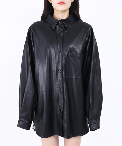 WC（ダブル シー）の「フェイクレザーシャツ（ブルゾン・レディース・ブラック/グリーン・FREE）」の5枚目の写真