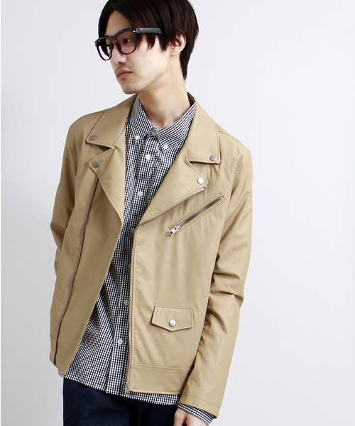 WEGO(ウィゴー)の「WEGO/フェイクレザーダブルライダースジャケット(ライダースジャケット・メンズ・ブラック/ベージュ・MEDIUM/LARGE)」の1枚目の写真