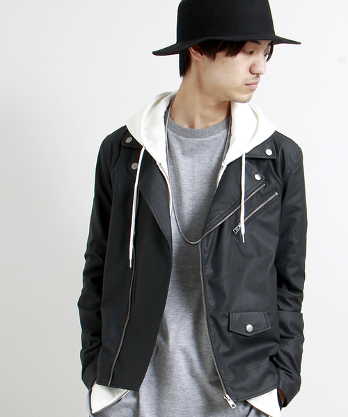 WEGO(ウィゴー)の「WEGO/フェイクレザーダブルライダースジャケット(ライダースジャケット・メンズ・ブラック/ベージュ・MEDIUM/LARGE)」の2枚目の写真