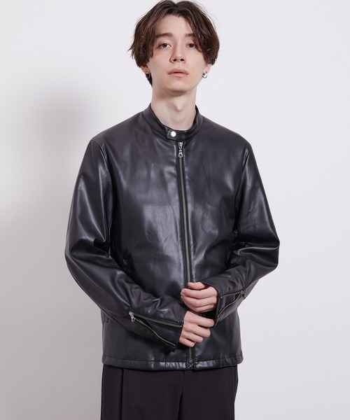 JUNRED（ジュンレッド）の「シンセティックレザーシングルライダースジャケット（ライダースジャケット・メンズ・ブラック/グレー・LL/M/L）」の2枚目の写真