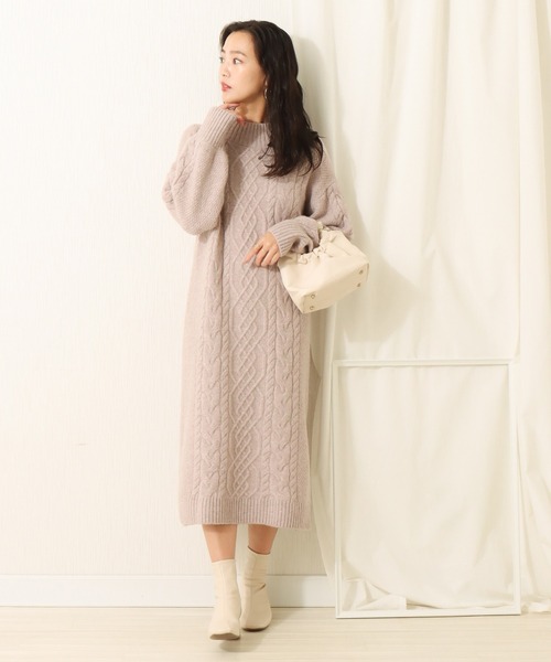 libelle more(リベル モア)の「6G ケーブル柄天竺ニットワンピース(ワンピース・レディース・ブラック/ベージュ/ブラウン/ピンク・M/L)」の16枚目の写真