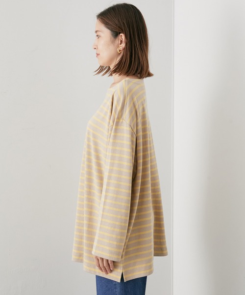 SALON adam et rope'（サロン アダム エ ロペ）の「<春まで使える>【WEB限定】オーバーシルエットボーダーTee（Tシャツ/カットソー・レディース・ベージュ/カーキ/ブラック系その他・FREE）」の6枚目の写真