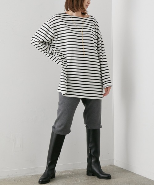 SALON adam et rope'（サロン アダム エ ロペ）の「<春まで使える>【WEB限定】オーバーシルエットボーダーTee（Tシャツ/カットソー・レディース・ベージュ/カーキ/ブラック系その他・FREE）」の20枚目の写真