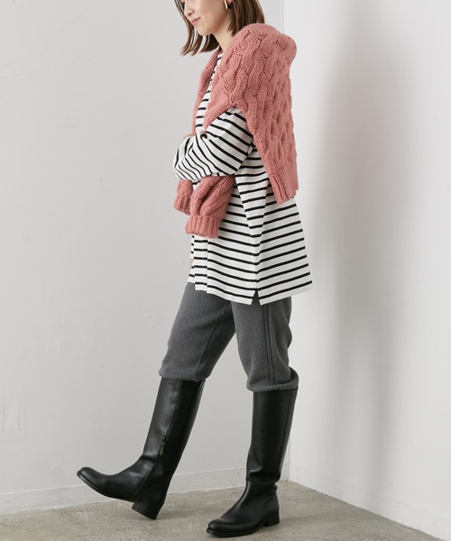 SALON adam et rope'（サロン アダム エ ロペ）の「<春まで使える>【WEB限定】オーバーシルエットボーダーTee（Tシャツ/カットソー・レディース・ベージュ/カーキ/ブラック系その他・FREE）」の7枚目の写真