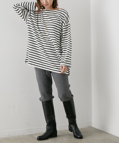 SALON adam et rope'（サロン アダム エ ロペ）の「<春まで使える>【WEB限定】オーバーシルエットボーダーTee（Tシャツ/カットソー・レディース・ベージュ/カーキ/ブラック系その他・FREE）」の18枚目の写真