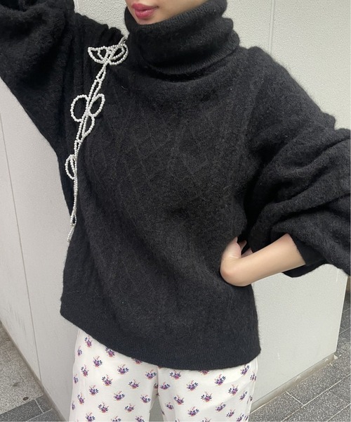 Mes Demoiselles...(メドモワゼル)の「【MES DEMOISELLES/メドモアゼル】ケーブル タートルネック(ニット/セーター・レディース・ブラック・SMALL)」の6枚目の写真