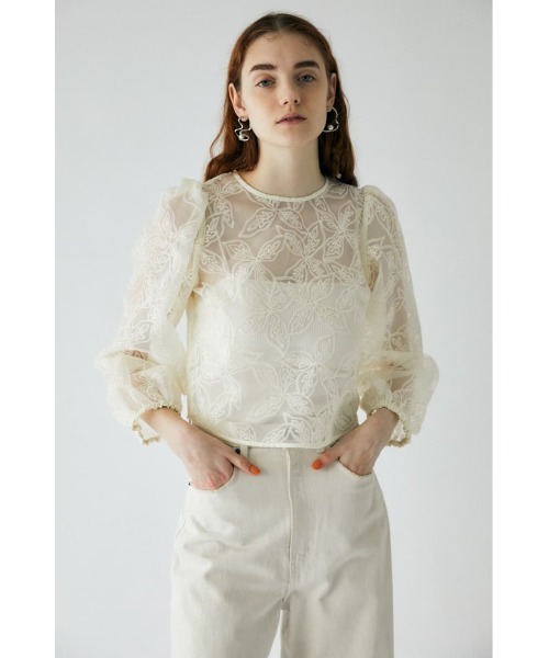 MOUSSY（マウジー）の「ORGANDIE EMBROIDERY トップス（シャツ/ブラウス・レディース・ブラック/アイボリー・FREE）」の6枚目の写真