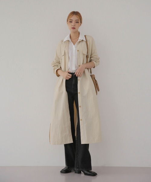 UNE MANSION（ユヌマンション）の「shineロングトレンチコート（トレンチコート・レディース・ライトカーキ/オートミール/チャコール・FREE）」の21枚目の写真