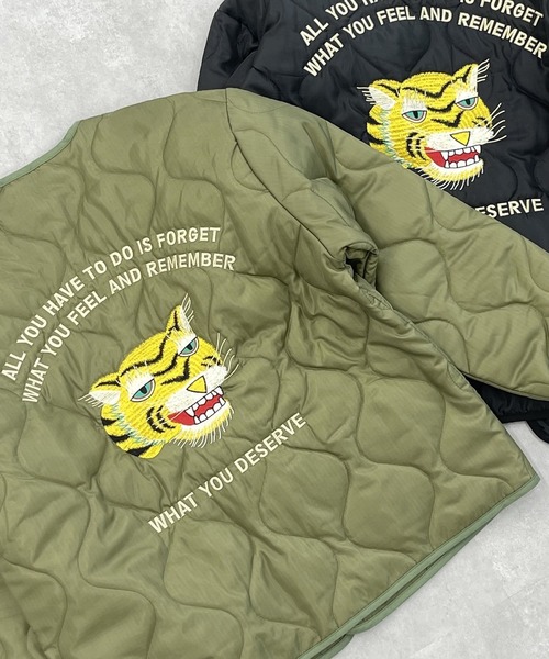 CPCM（シーピーシーエム）の「バック刺繍キルティングジャケット/キルティングライナー（ミリタリージャケット・メンズ・カーキ/ブラック・LARGE/MEDIUM）」の22枚目の写真