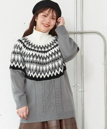 SMILE LAND | 大きいサイズ ノルディック柄フェザー使いニットトップス_イラストレーターharaさんコラボ[スマイル_コラボ部](ニット/セーター)
