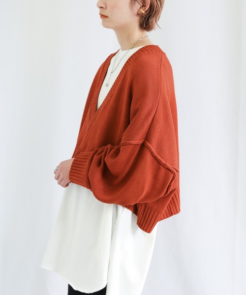 select MOCA(セレクトモカ)の「2WAYボリュームスリーブショートトップス(ニット/セーター・レディース・サックスブルー/グリーン/レンガ・FREE)」の17枚目の写真
