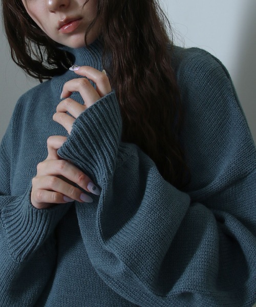 イージーケアファブリックボリュームスリーブカラーハイネックニット/ベーシック（ニット/セーター）｜Nilway（ニルウェイ）
