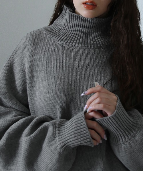 イージーケアファブリックボリュームスリーブカラーハイネックニット/ベーシック（ニット/セーター）｜Nilway（ニルウェイ）
