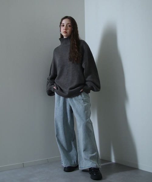 イージーケアファブリックボリュームスリーブカラーハイネックニット/ベーシック（ニット/セーター）｜Nilway（ニルウェイ）