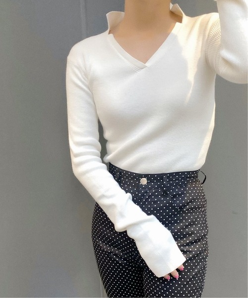 Charles Chaton(シャルルシャトン)の「ポロニットボディースーツ(ニット/セーター・レディース・ホワイト/ブラック・FREE)」の2枚目の写真