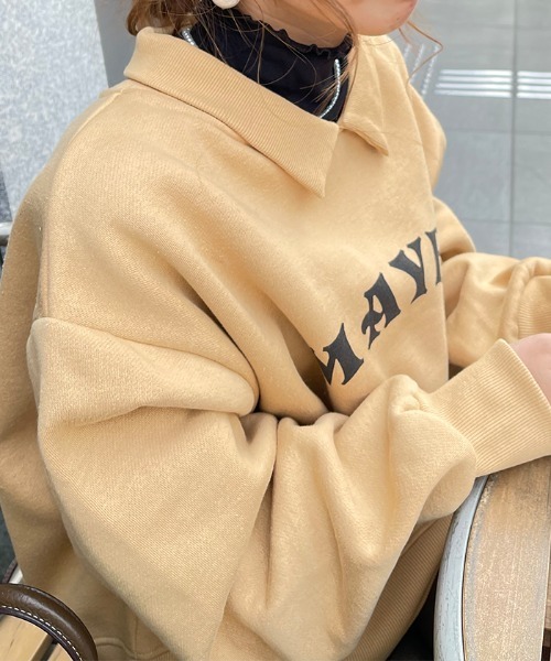 Futier land(フューティアランド)の「襟付きロゴプリントプルオーバー(スウェット・レディース・グレー/ベージュ/グリーン/ブルー・FREE)」の3枚目の写真