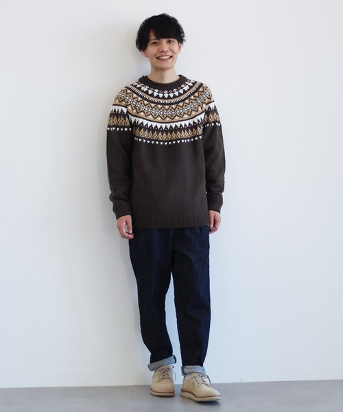 CRAFT STANDARD BOUTIQUE（クラフトスタンダードブティック）の「求心ジャガードニットプルオーバー　＊（ニット/セーター・メンズ・アイボリー/ブラウン・M/L/LL）」の3枚目の写真