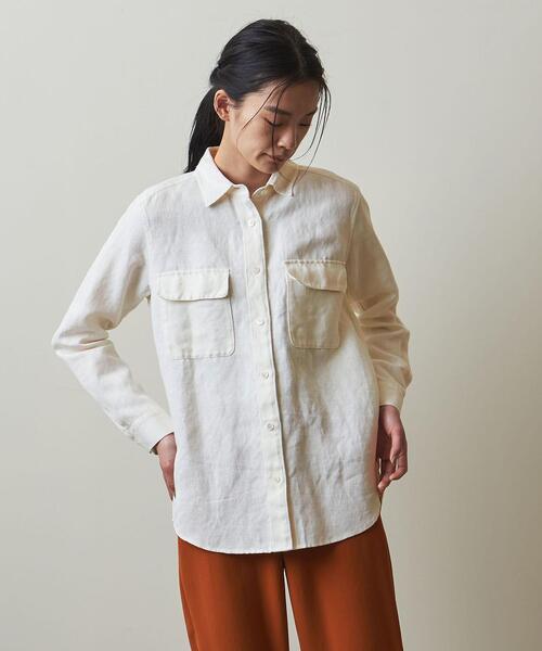 スティーブンアラン 2万円 リネン100%のロングシャツ ホワイト ブラウス B スティーブンアラン 2万円 リネン100%のロングシャツ ホワイト