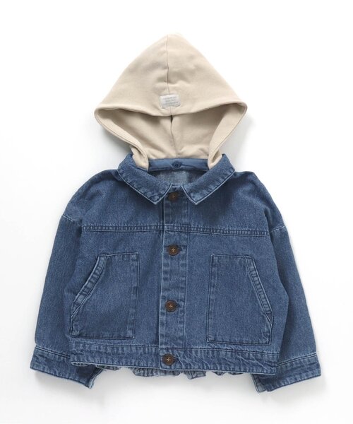 apres les cours（アプレレクール）の「フード付きデニムジャケット（デニムジャケット・キッズ・ブラック/ブルー・120/80/130/90/100/110）」の2枚目の写真