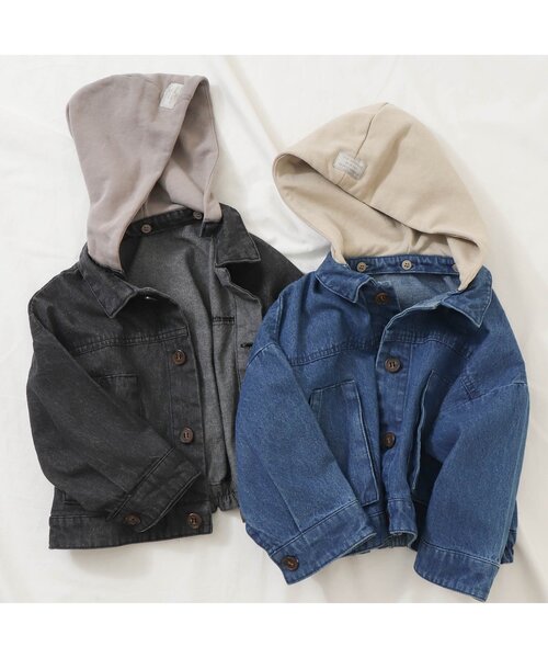apres les cours（アプレレクール）の「フード付きデニムジャケット（デニムジャケット・キッズ・ブラック/ブルー・120/80/130/90/100/110）」の15枚目の写真