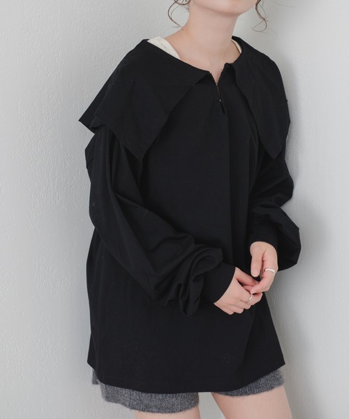 Kastane（カスタネ）の「ビッグ衿ルーズロンT（Tシャツ/カットソー・レディース・ホワイト/ベージュ/ブラック・FREE）」の3枚目の写真