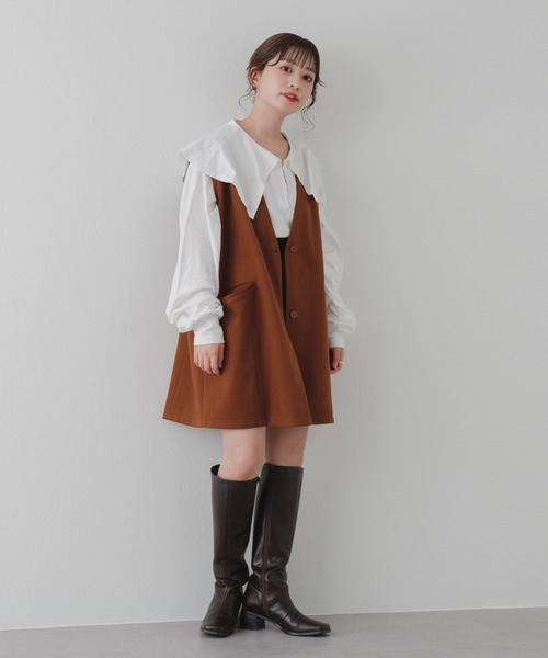 Kastane（カスタネ）の「ビッグ衿ルーズロンT（Tシャツ/カットソー・レディース・ホワイト/ベージュ/ブラック・FREE）」の4枚目の写真