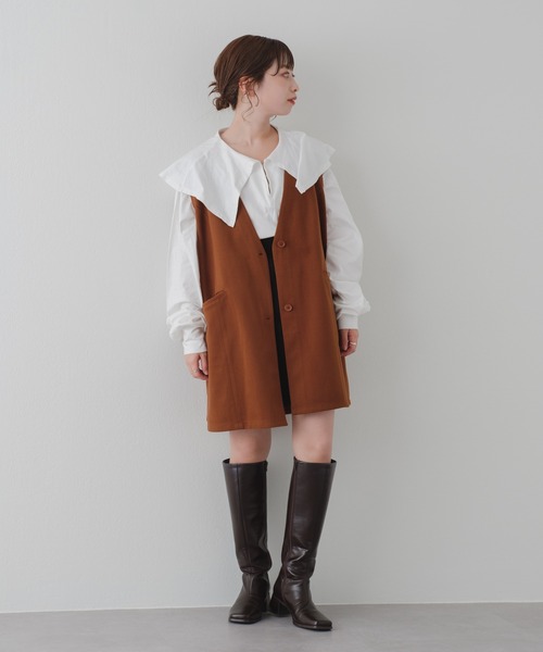 Kastane（カスタネ）の「ビッグ衿ルーズロンT（Tシャツ/カットソー・レディース・ホワイト/ベージュ/ブラック・FREE）」の5枚目の写真