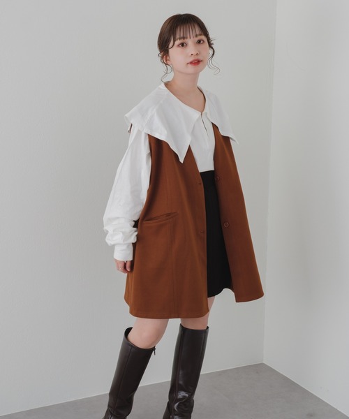 Kastane（カスタネ）の「ビッグ衿ルーズロンT（Tシャツ/カットソー・レディース・ホワイト/ベージュ/ブラック・FREE）」の6枚目の写真