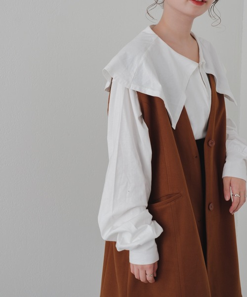 Kastane（カスタネ）の「ビッグ衿ルーズロンT（Tシャツ/カットソー・レディース・ホワイト/ベージュ/ブラック・FREE）」の8枚目の写真