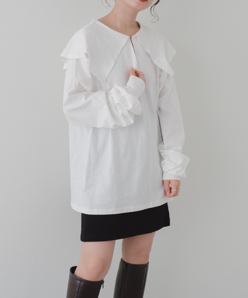 Kastane（カスタネ）の「ビッグ衿ルーズロンT（Tシャツ/カットソー・レディース・ホワイト/ベージュ/ブラック・FREE）」の14枚目の写真