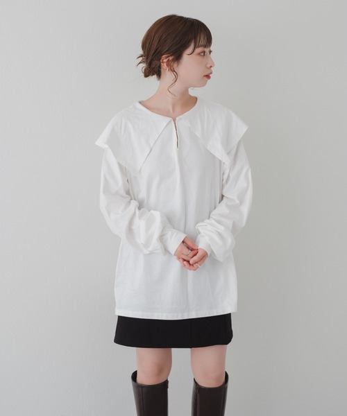 Kastane（カスタネ）の「ビッグ衿ルーズロンT（Tシャツ/カットソー・レディース・ホワイト/ベージュ/ブラック・FREE）」の13枚目の写真