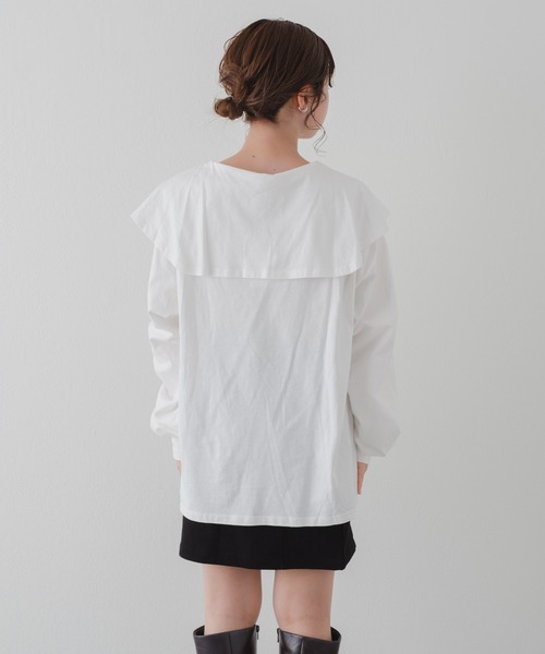 Kastane（カスタネ）の「ビッグ衿ルーズロンT（Tシャツ/カットソー・レディース・ホワイト/ベージュ/ブラック・FREE）」の22枚目の写真