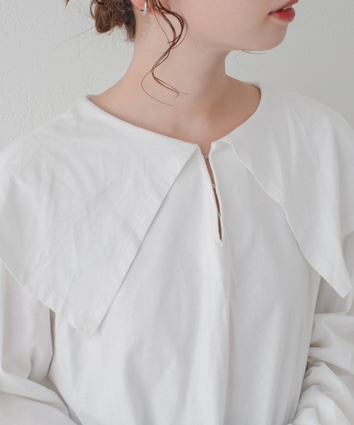 Kastane（カスタネ）の「ビッグ衿ルーズロンT（Tシャツ/カットソー・レディース・ホワイト/ベージュ/ブラック・FREE）」の16枚目の写真