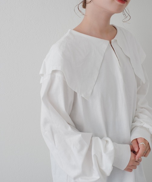 Kastane（カスタネ）の「ビッグ衿ルーズロンT（Tシャツ/カットソー・レディース・ホワイト/ベージュ/ブラック・FREE）」の19枚目の写真