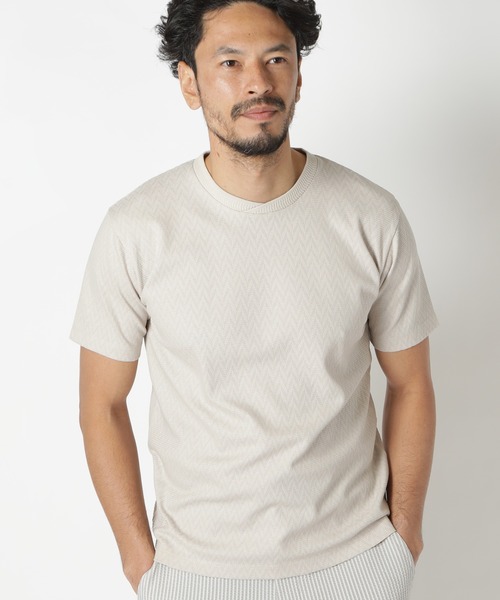 MEN'S BIGI(メンズビギ)の「シェブロン柄リンクスTシャツ(Tシャツ/カットソー・メンズ・ホワイト/ブラック/ベージュ/オレンジ・01/02/03)」の7枚目の写真