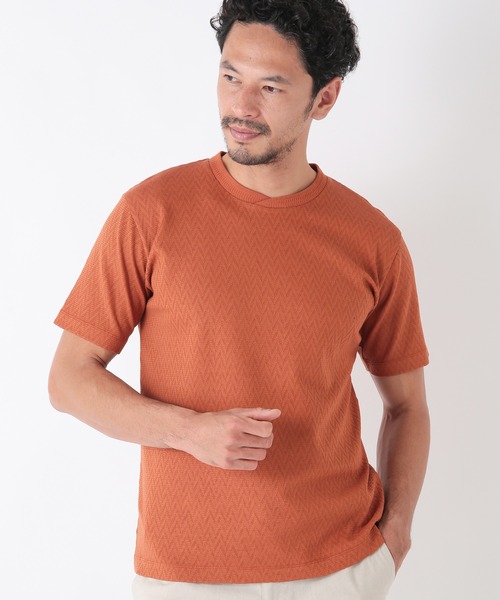 MEN'S BIGI(メンズビギ)の「シェブロン柄リンクスTシャツ(Tシャツ/カットソー・メンズ・ホワイト/ブラック/ベージュ/オレンジ・01/02/03)」の8枚目の写真