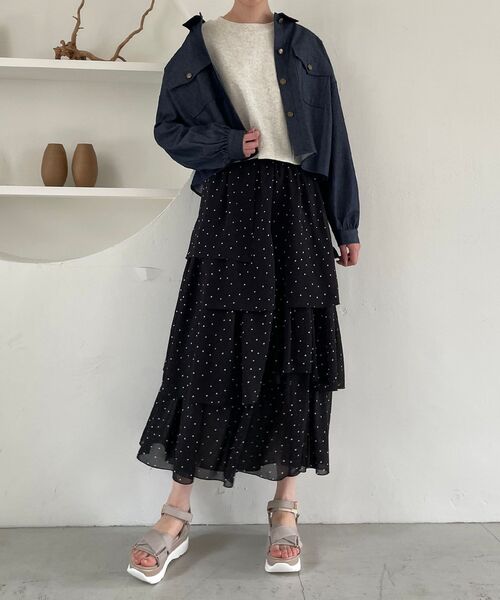 MAJESTIC LEGON（マジェスティックレゴン）の「アシメティアードスカート（スカート・レディース・ホワイト系その他2/ベージュ系その他2/ブラック系その他・MEDIUM）」の8枚目の写真