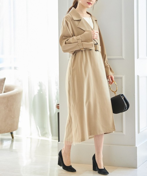 tocco closet(トッコ クローゼット)の「チュールプリーツ切り替えトレンチコート(トレンチコート・レディース・ベージュ/ベージュ系その他・M)」の3枚目の写真