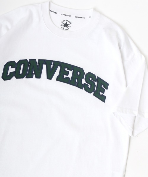 CONVERSE(コンバース)の「CONVERSE/コンバース ビッグシルエット カレッジロゴ アップリケ刺繍 Tシャツ(Tシャツ/カットソー・メンズ・ホワイト/ネイビー/グリーン/スミクロ・LL/M/L)」の2枚目の写真