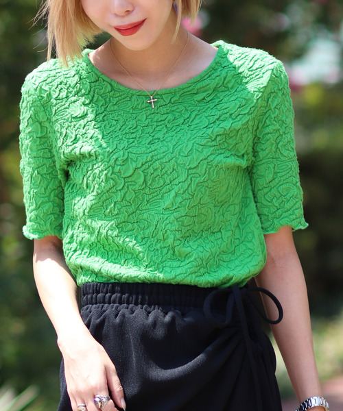 JOINT WORKS（ジョイントワークス）の「J-シャーリングクロップトップス（Tシャツ/カットソー・レディース・サックスブルー/グリーン/ホワイト/ブラック・FREE）」の3枚目の写真