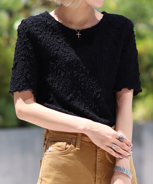 JOINT WORKS（ジョイントワークス）の「J-シャーリングクロップトップス（Tシャツ/カットソー・レディース・サックスブルー/グリーン/ホワイト/ブラック・FREE）」の2枚目の写真