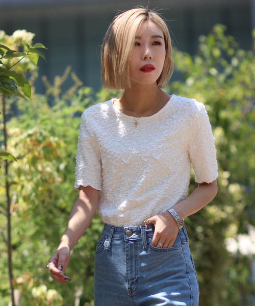 JOINT WORKS（ジョイントワークス）の「J-シャーリングクロップトップス（Tシャツ/カットソー・レディース・サックスブルー/グリーン/ホワイト/ブラック・FREE）」の10枚目の写真