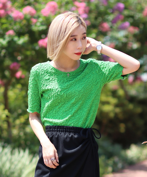 JOINT WORKS（ジョイントワークス）の「J-シャーリングクロップトップス（Tシャツ/カットソー・レディース・サックスブルー/グリーン/ホワイト/ブラック・FREE）」の14枚目の写真