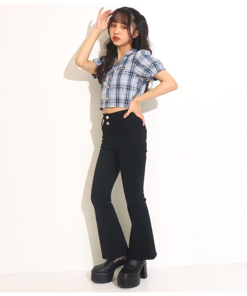 ANAP GｉRL（アナップガール）の「ハイウエストフレアパンツ（その他パンツ・キッズ・ブラック/ライトブルー・XS/M/S）」の5枚目の写真