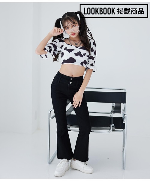 ANAP GｉRL（アナップガール）の「ハイウエストフレアパンツ（その他パンツ・キッズ・ブラック/ライトブルー・XS/M/S）」の9枚目の写真