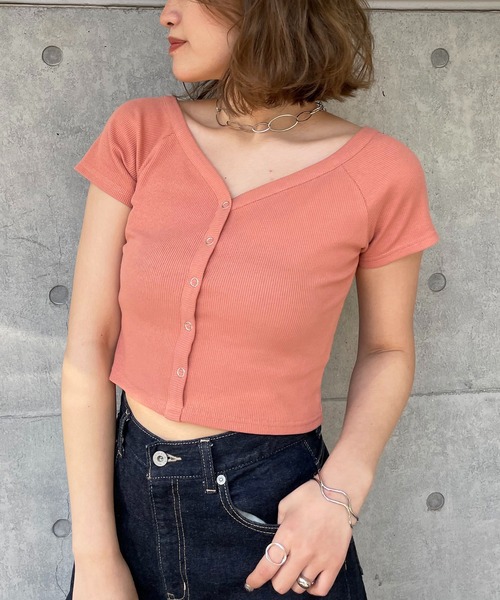 SPIRALGIRL（スパイラルガール）の「オフショルリブトップス（Tシャツ/カットソー・レディース・ブラック/オレンジ/キャメル・FREE）」の4枚目の写真